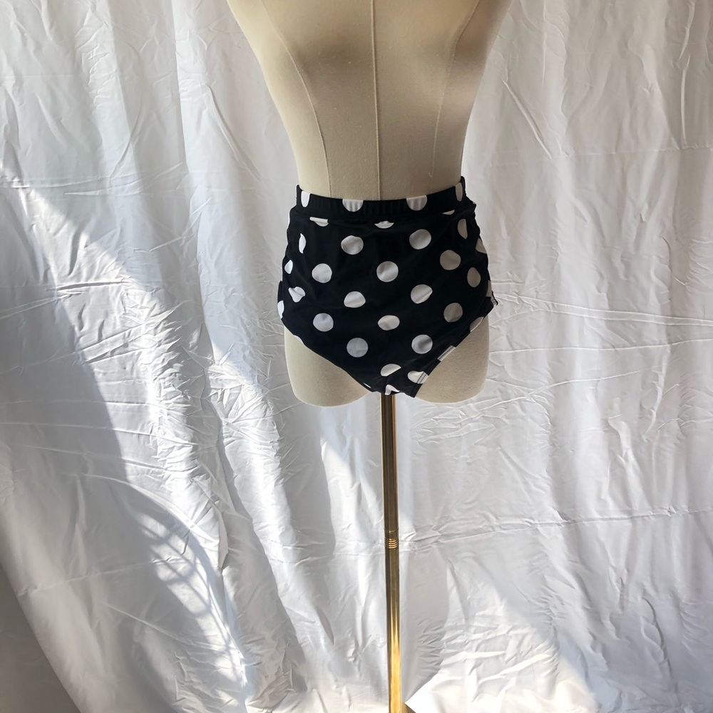 Black and White Polka Dot High-Waisted Bikini Bottom